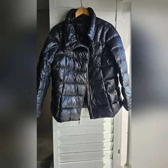 BCBG Ultra Light Down Filled Jacket Warm Winter Gloss  Black Packable size XL - Picture 2 of 10